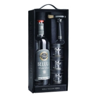 Beluga Gold Line Vodka mit drei Gläsern in Leder Alk. 40% vol. 700 ml