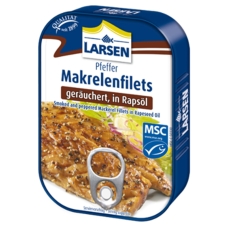 LARSEN Pfeffer Makrelenfilets geräuchert, in Rapsöl 110 g